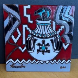 Artist Cleo Teissedre Hand Painted Ceramic Tile Coaster Trivet or Wall Decor '85